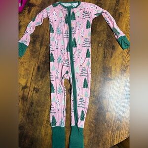 Little Sleepies Pink and Green Footies with Forest Print